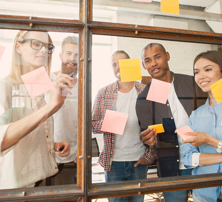 Team of employees working together